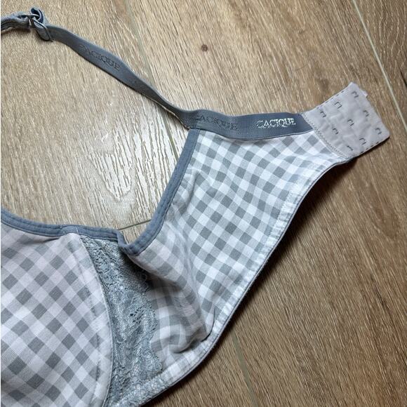 Lane Bryant Cacique Gingham Lace Underwire Bra 44C Gray White Front Detail - Picture 5 of 13
